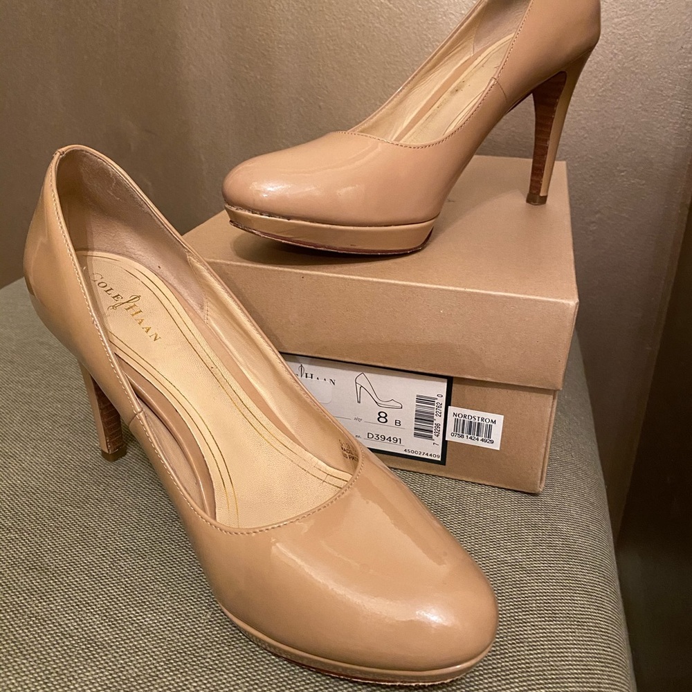 Cole Haan patent nude pumps